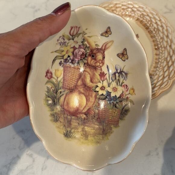 Cracker Barrel Easter Treasures Ceramic Plate & Bowl 2 Sets rabbit Flowers - Picture 2 of 8